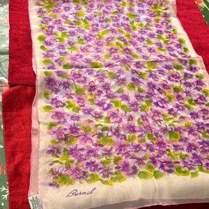 Floral Pink Green Burmel scarf. 70 years old like new from immaculate home